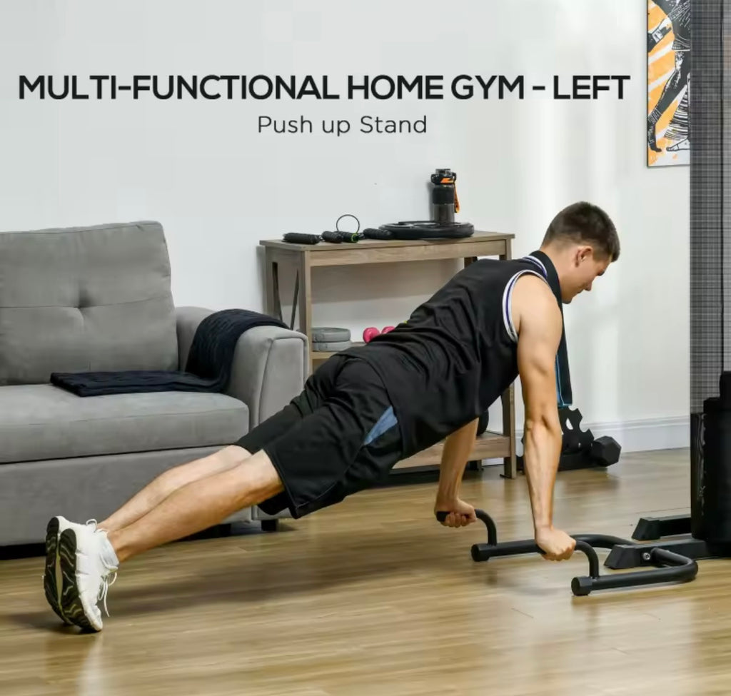 Multi Gym Workout Station, Weight Machine with 65kg Weight Stack, Sit Up Bench, Push Up Stand, Dip Station