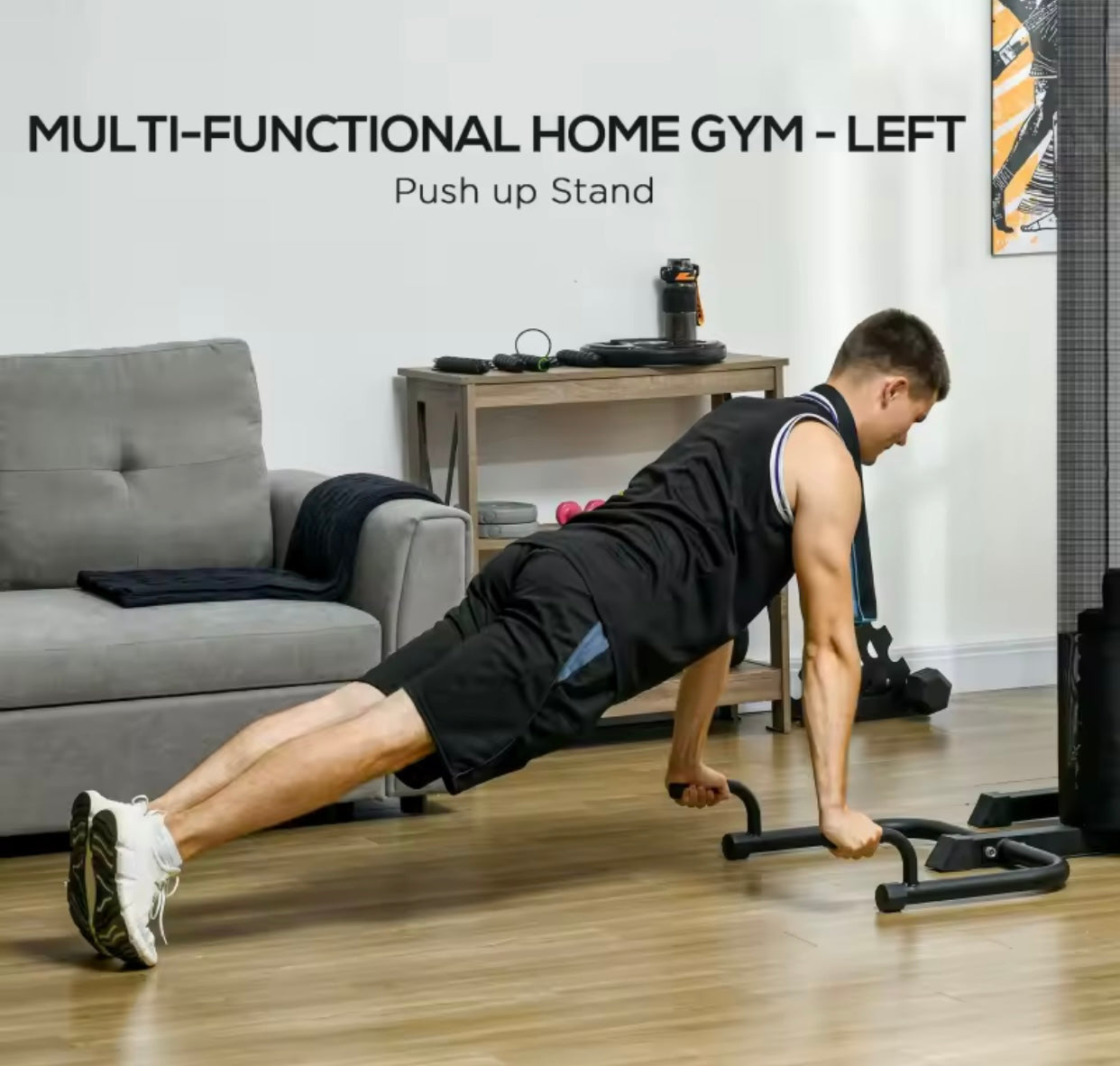 Multi Gym Workout Station, Weight Machine with 65kg Weight Stack, Sit Up Bench, Push Up Stand, Dip Station
