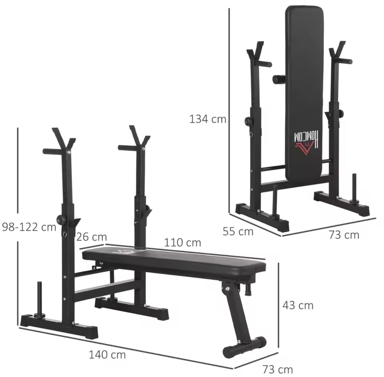 HOMCOM Adjustable Weight Bench, Foldable Bench Press with Barbell Rack and Dip Station