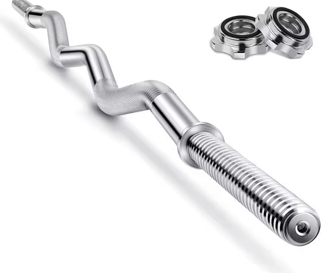 EZ Curl Bar 4ft 1'' Spinlock Standard Curved Dumbbell Bars, Weight Lifting