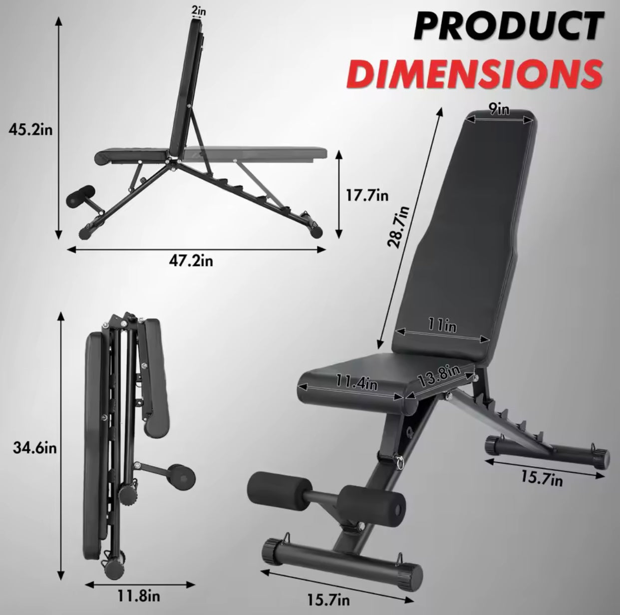 Adjustable Weight Bench- Foldable Flat, Incline & Decline Workout Bench