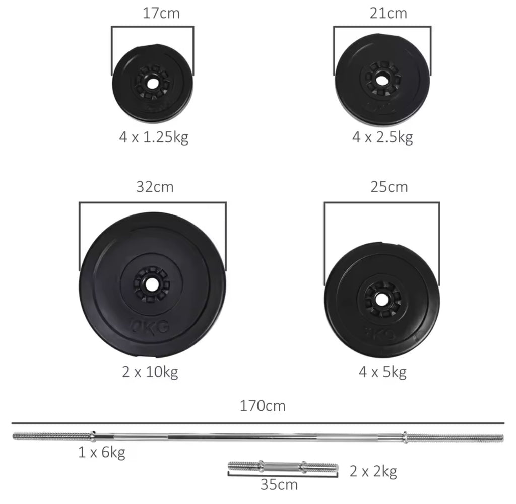65kg Adjustable Barbell Weights Set, 2-in-1 Dumbbells and Barbell