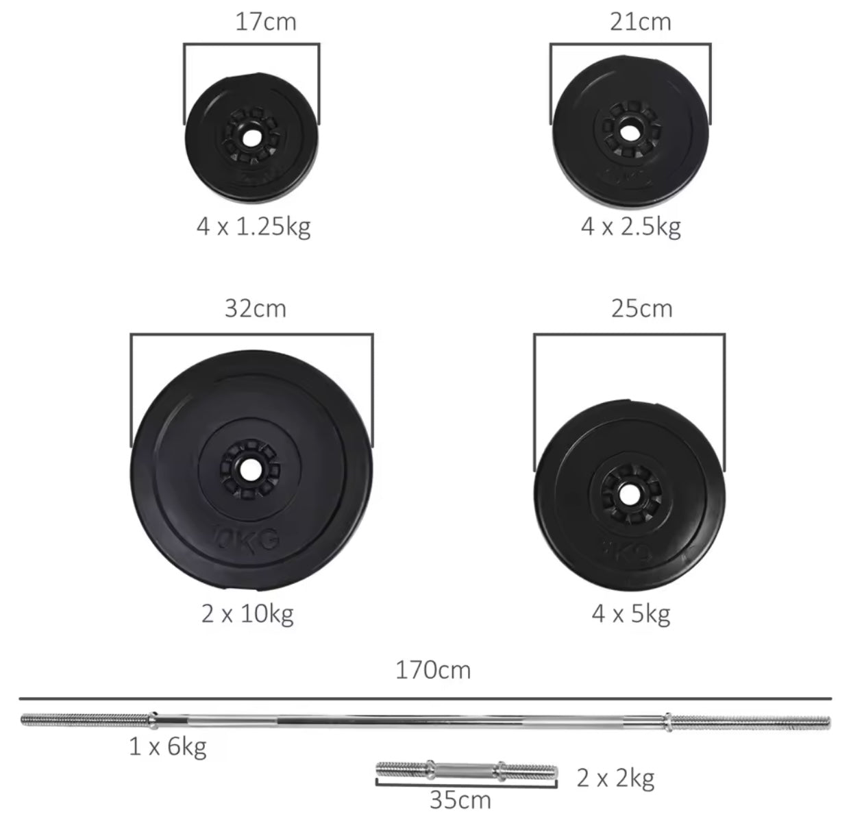 65kg Adjustable Barbell Weights Set, 2-in-1 Dumbbells and Barbell