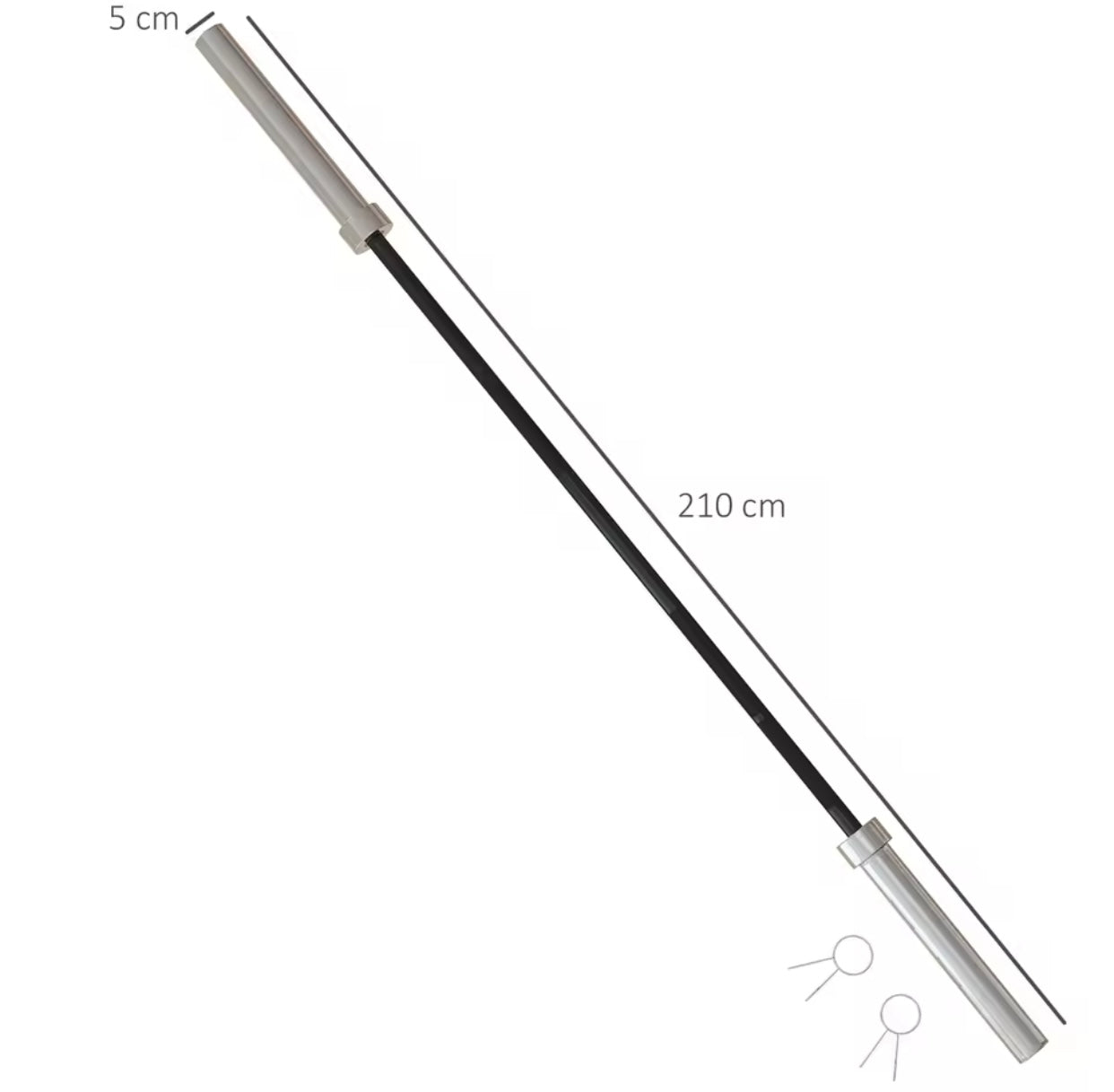 7ft 210cm 19kg Olympic Barbell Bar with Spring Clips for 5cm Weight Plates