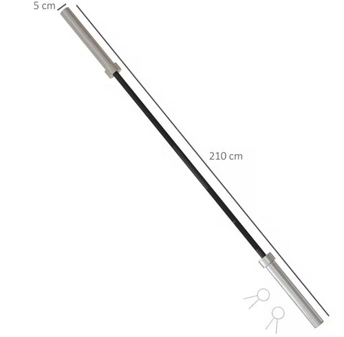 7ft 210cm 19kg Olympic Barbell Bar with Spring Clips for 5cm Weight Plates