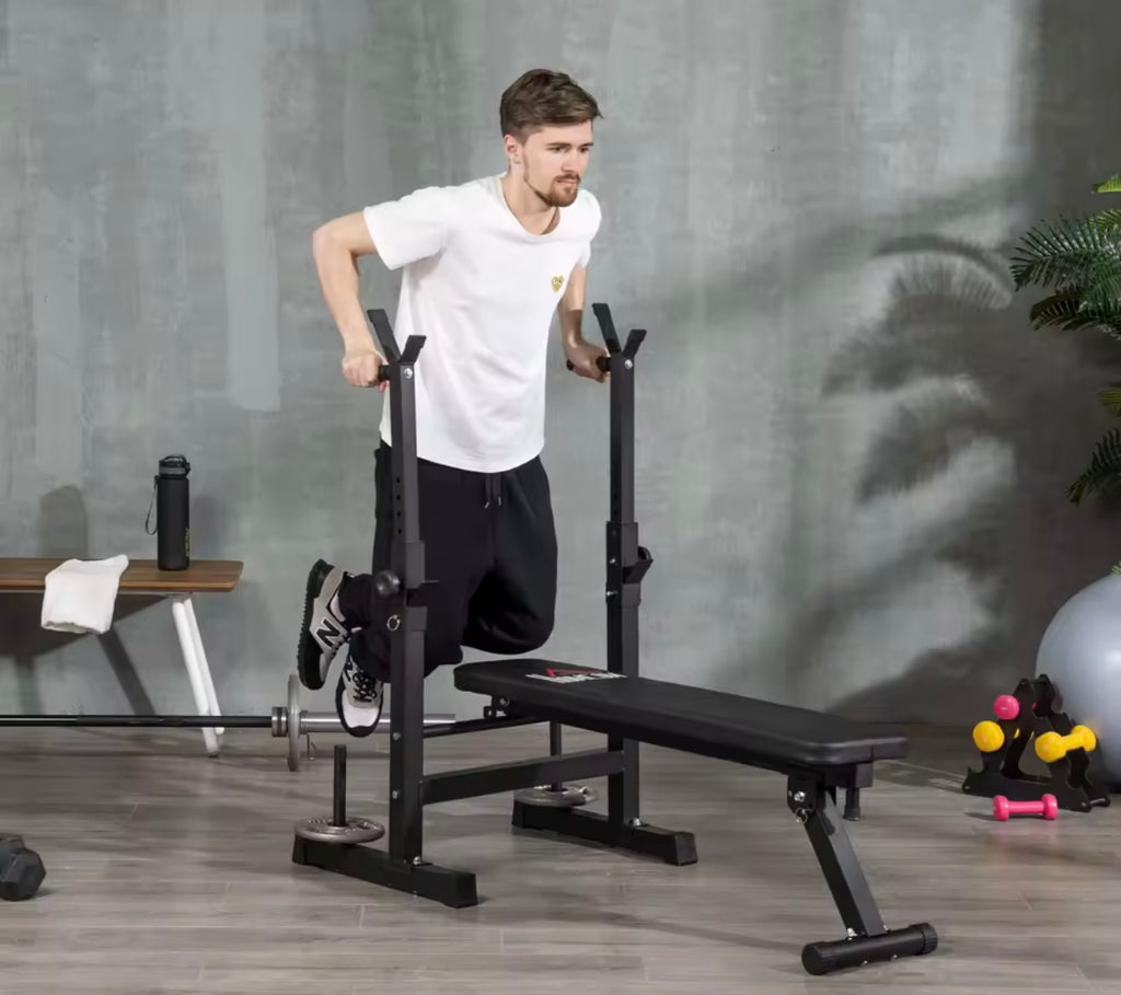HOMCOM Adjustable Weight Bench, Foldable Bench Press with Barbell Rack and Dip Station