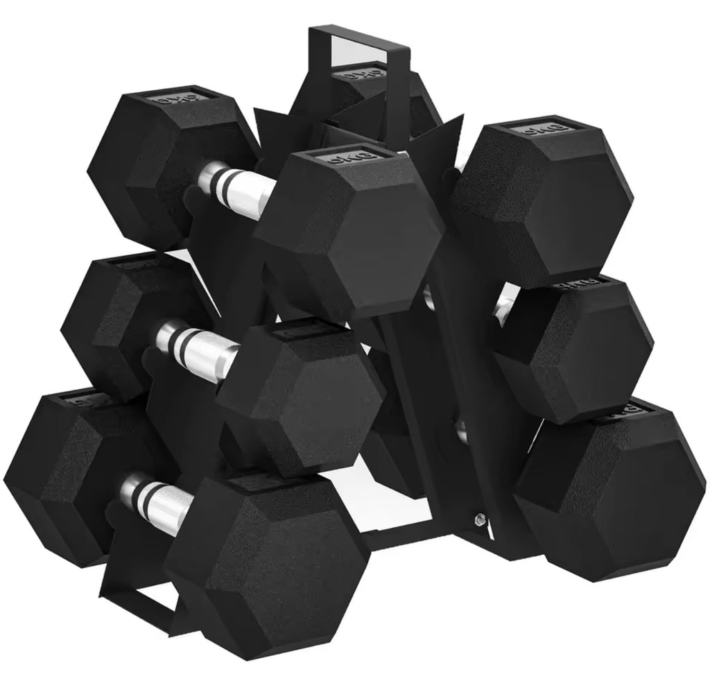 36KG Hex Dumbbell Set with Dumbbell Rack