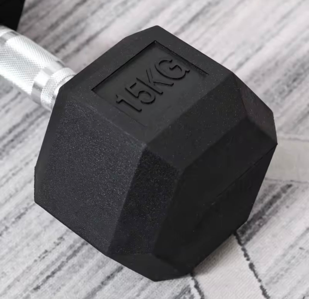 2x15kg Rubber Hex Dumbbell